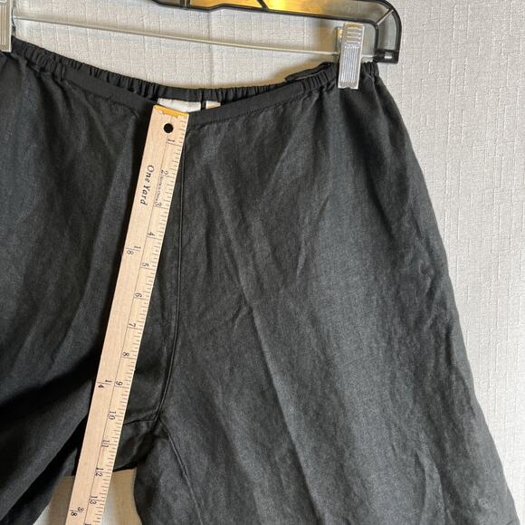 KLEEN Lagenlook 100% LINEN PANTS Size XS 0 2 Black Crop Wide Leg Comfort Pull On - Picture 4 of 8
